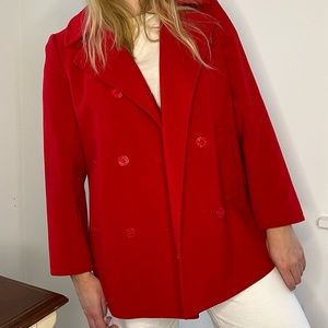 Vintage J.G. Hook 100% Wool Red Double Breasted Pea Coat